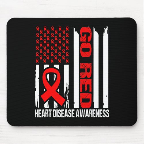 Red Heart Disease Awareness Red Ribbon Flag  Mouse Pad