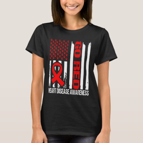 Red Heart Disease Awareness Red Ribbon Flag  T_Shirt