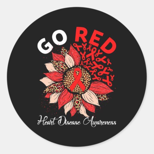 Red Heart Disease Awareness Red Ribbon Sunflower W Classic Round Sticker