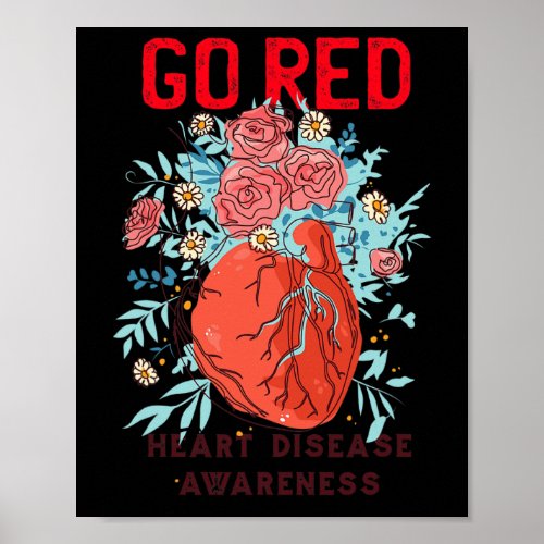 Red Heart Disease Support Heart Disease Awareness  Poster