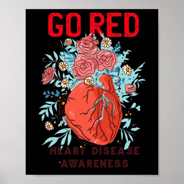 Red Heart Disease Support Heart Disease Awareness  Poster (Front)