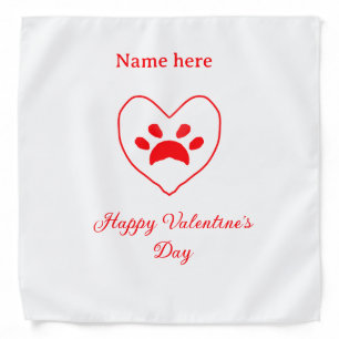 Red heart dog cat paw happy Valentine's day name  Bandana