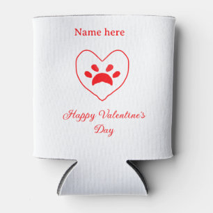 Red heart dog cat paw happy Valentine's day name  Can Cooler