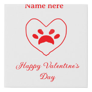 Red heart dog cat paw happy Valentine's day name Faux Canvas Print