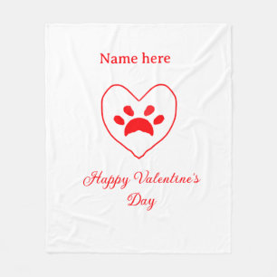 Red heart dog cat paw happy Valentine's day name  Fleece Blanket