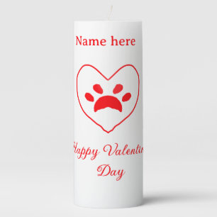 Red heart dog cat paw happy Valentine's day name Pillar Candle