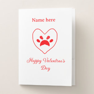 Red heart dog cat paw happy Valentine's day name Pocket Folder