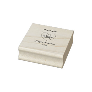 Red heart dog cat paw happy Valentine's day name Rubber Stamp