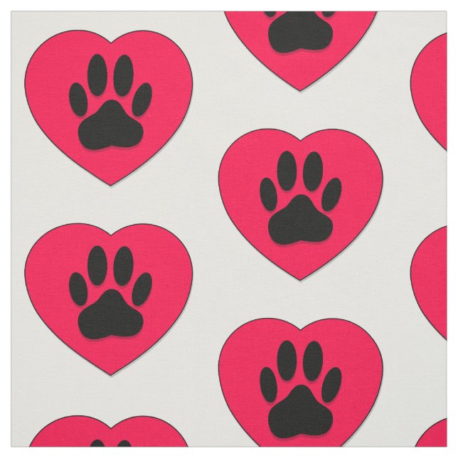 Red Heart Dog Paw Print Repeat Pattern  Fabric (Swatch)