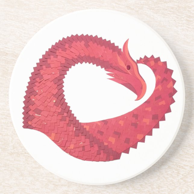 Red heart dragon on white drink coaster (Front)