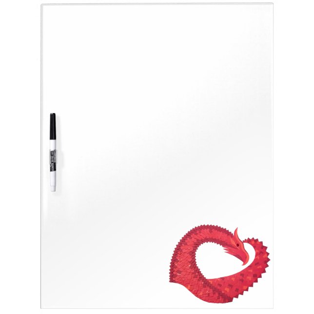 Red heart dragon on white dry erase board (Front)