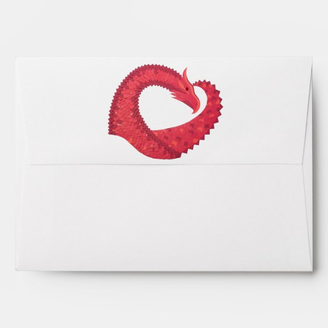 Red heart dragon on white envelope (Back (Top Flap))