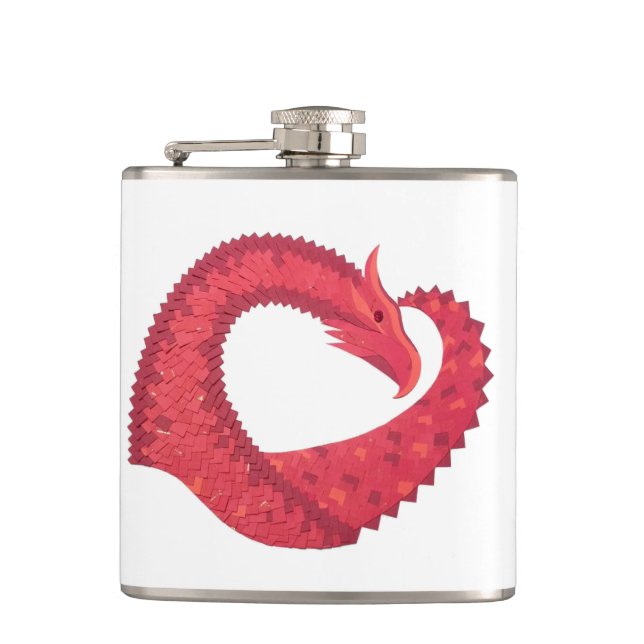 Red heart dragon on white flask (Front)