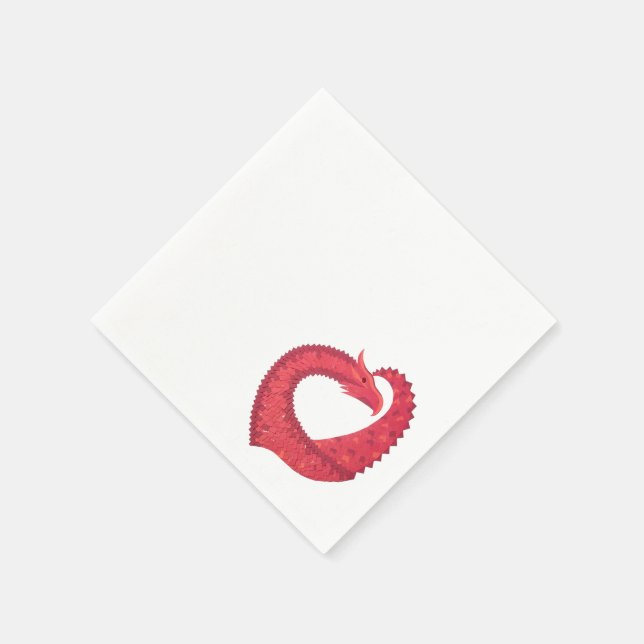 Red heart dragon on white napkins (Corner)
