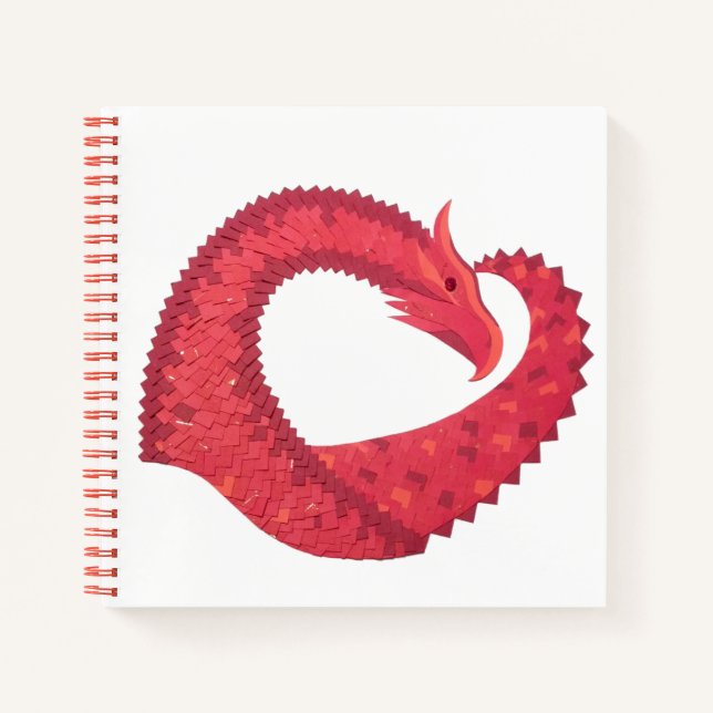 Red heart dragon on white notebook (Front)
