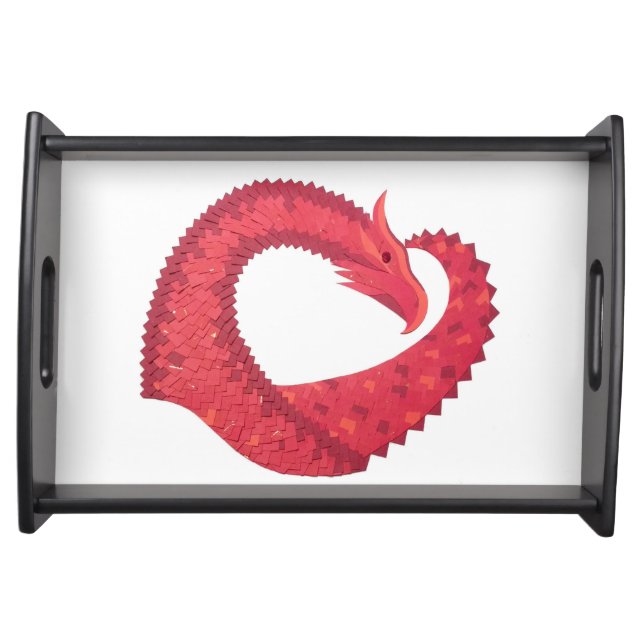 Red heart dragon on white serving tray (Front)