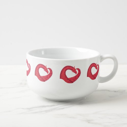 Red heart dragon on white soup mug