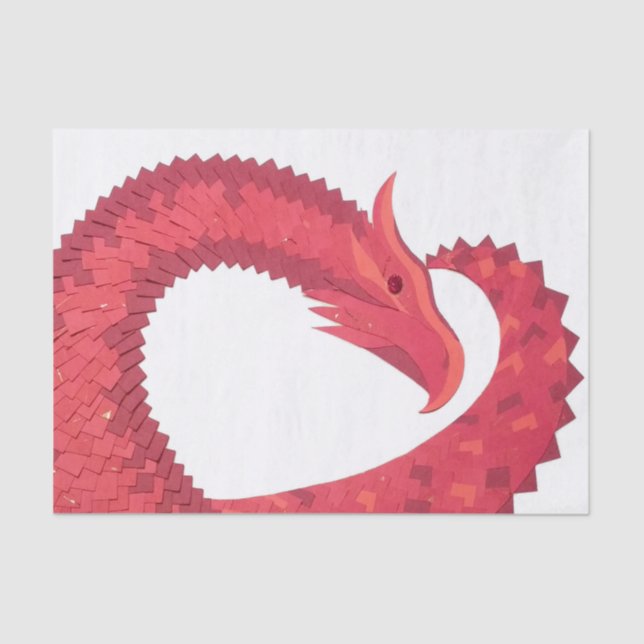 Red heart dragon on white tissue paper (Front)