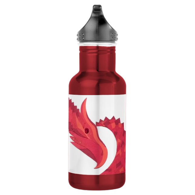 Red heart dragon on white water bottle (Right)