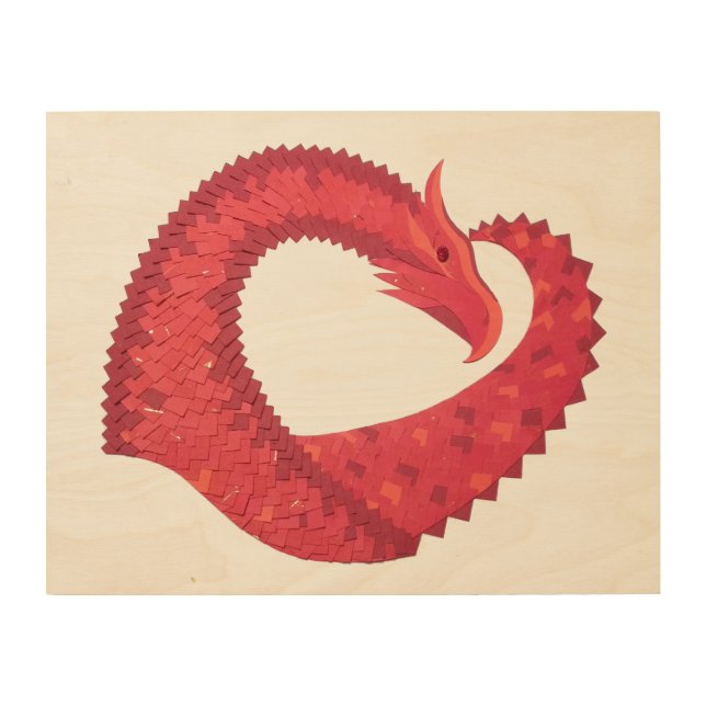 Red heart dragon wood wall decor (Front)