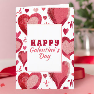 Red Heart Drawing Happy Galentine`s Day Holiday Card