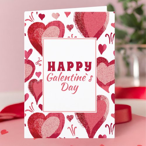 Red Heart Drawing Happy Galentines Day Holiday Card