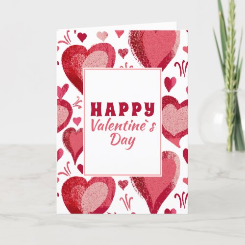 Red Heart Drawing Happy Valentines Day Holiday Card