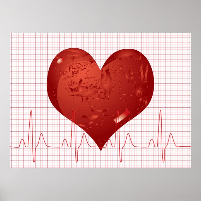 Red Heart ECG Monitor Healthcare Poster (Front)