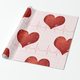 Red Heart ECG Monitor Healthcare Wrapping Paper