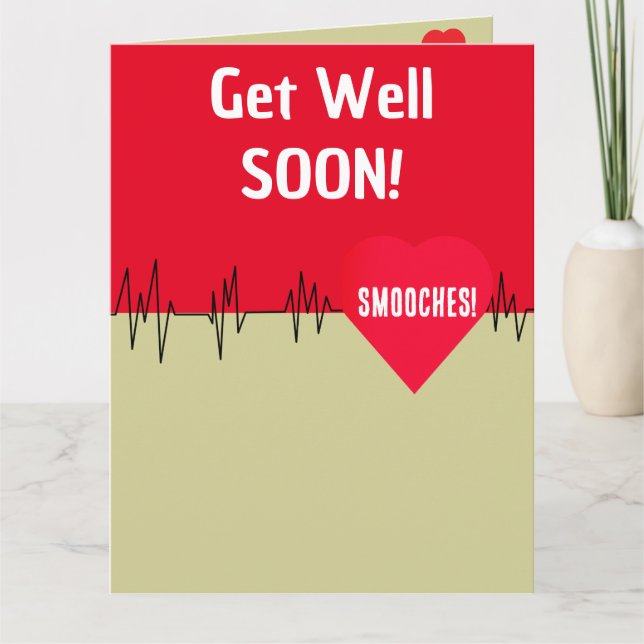 Red Heart Electrocardiogram Get Well Soon Card (Front)