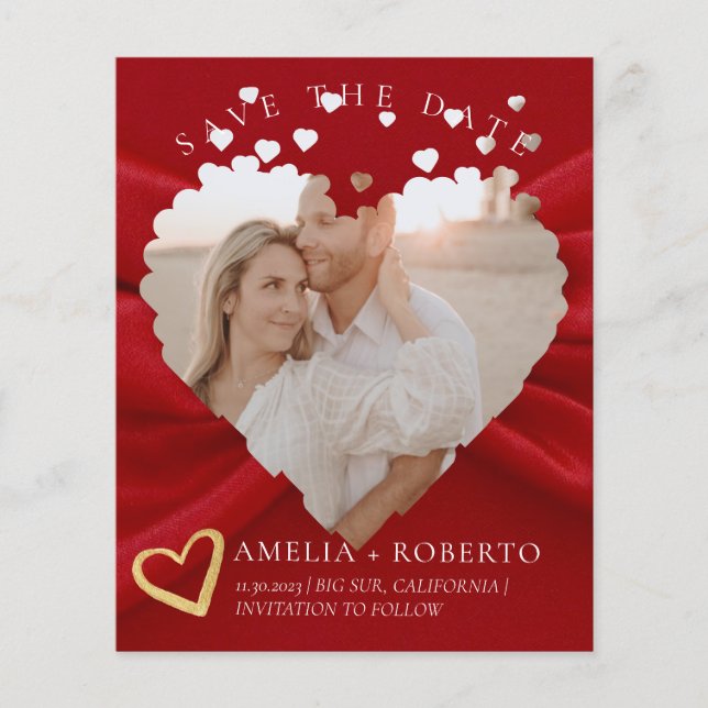 Red Heart Elegant Save The Date Photo Card  Flyer (Front)