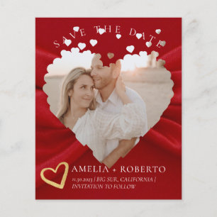 Red Heart Elegant Save The Date Photo Card Flyer
