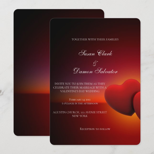 Red Heart Elegant Valentine's Wedding Day Invitation (Front/Back)