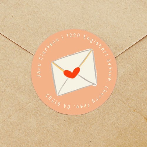 Red Heart Envelope Pink Return Address Label