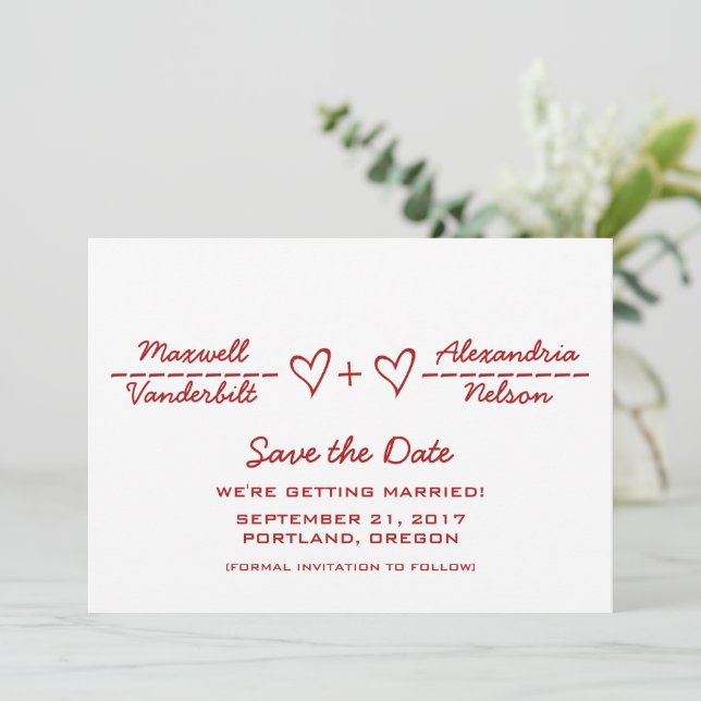 Red Heart Equation Save the Date Invite (Standing Front)