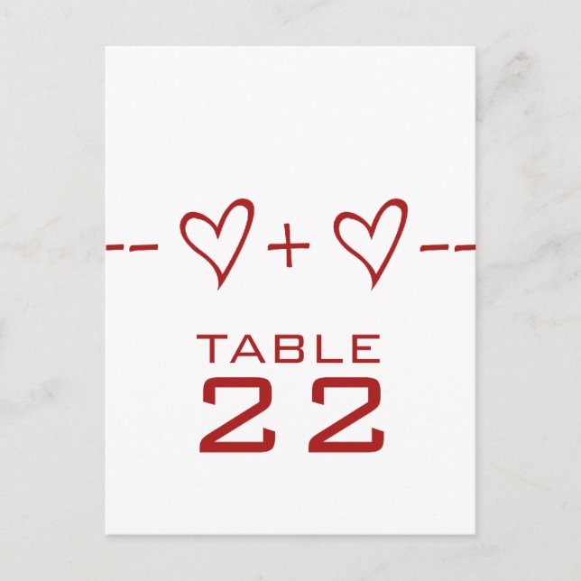 Red Heart Equation Table Number Postcard (Front)