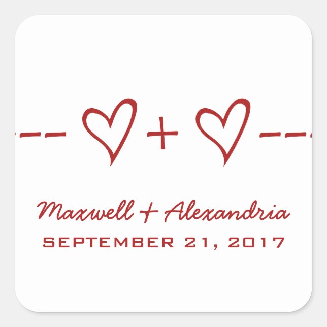 Red Heart Equation Wedding Stickers (Front)