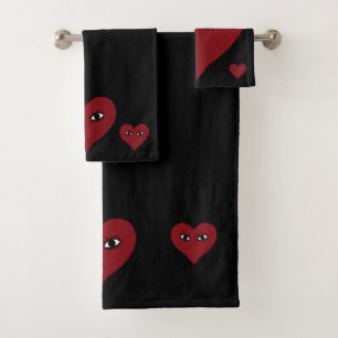 Red Heart Eyes Bath Towel Set