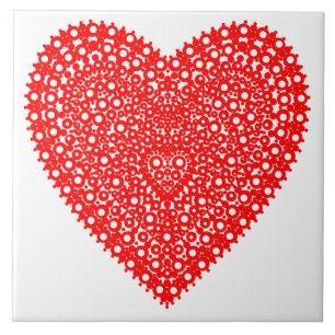 Red Heart Fancy Graphic Pattern Ceramic Tile