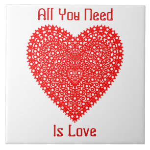 Red Heart Fancy Graphic Personalized Ceramic Tile