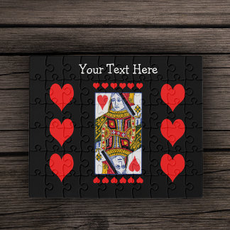 Red Heart Fancy Queen Playing Card Hearts Black Jigsaw Puzzle