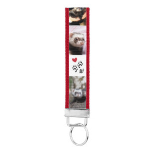 Red Heart Ferret Paw Prints 6 Photos & Name Wrist Keychain