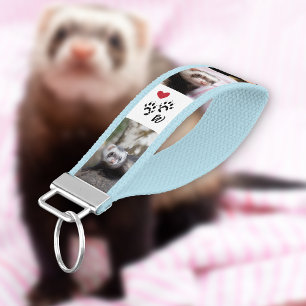 Red Heart Ferret Paw Prints 6 Photos & Name Wrist Keychain