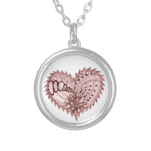 Red Heart Fire Doodle Silver Plated Necklace
