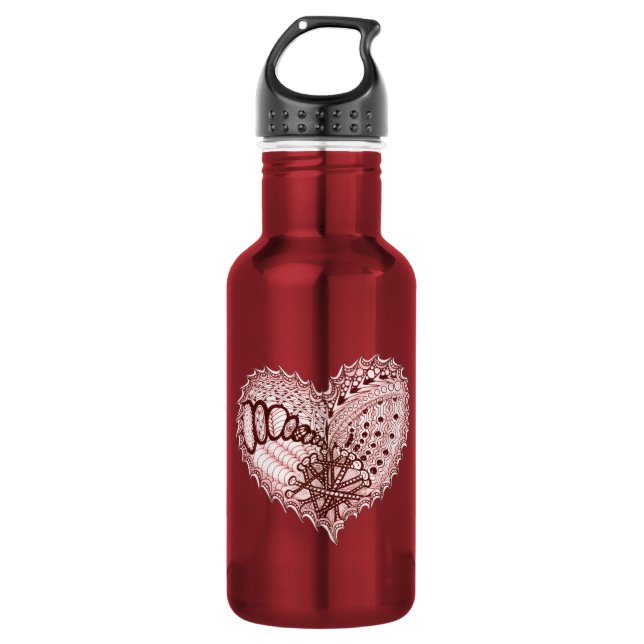 Red Heart Fire Doodle Stainless Steel Water Bottle (Front)