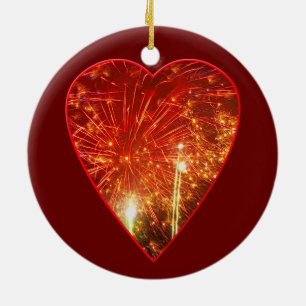 Red Heart Firework Ceramic Ornament