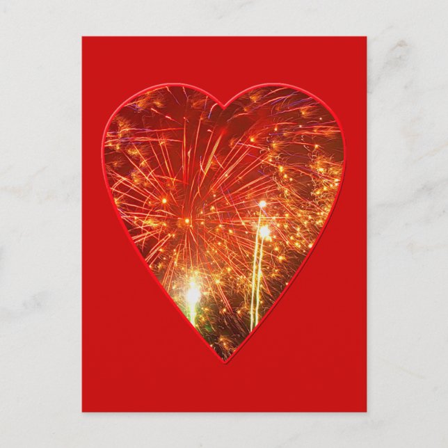 Red Heart Firework Postcard (Front)