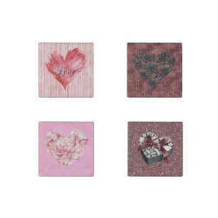 Red Heart Flame Love Floral Glitter Stone Magnet