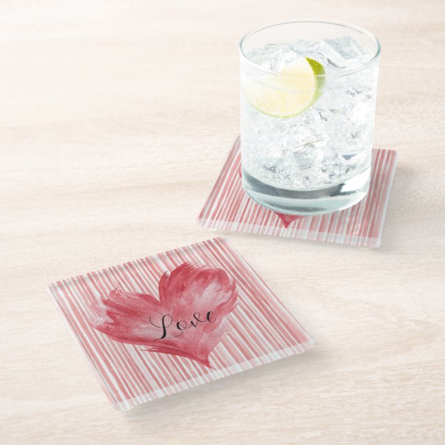 Red Heart Flame Love Glass Coaster (Angled)