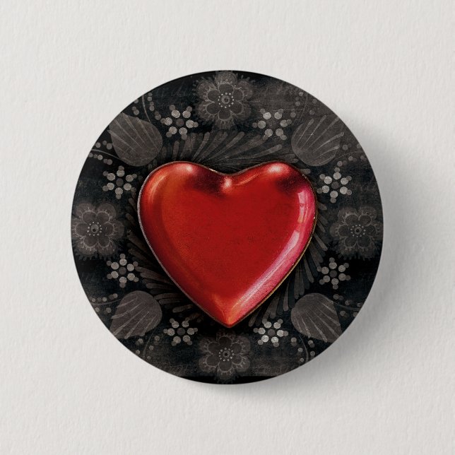 Red heart floral button (Front)